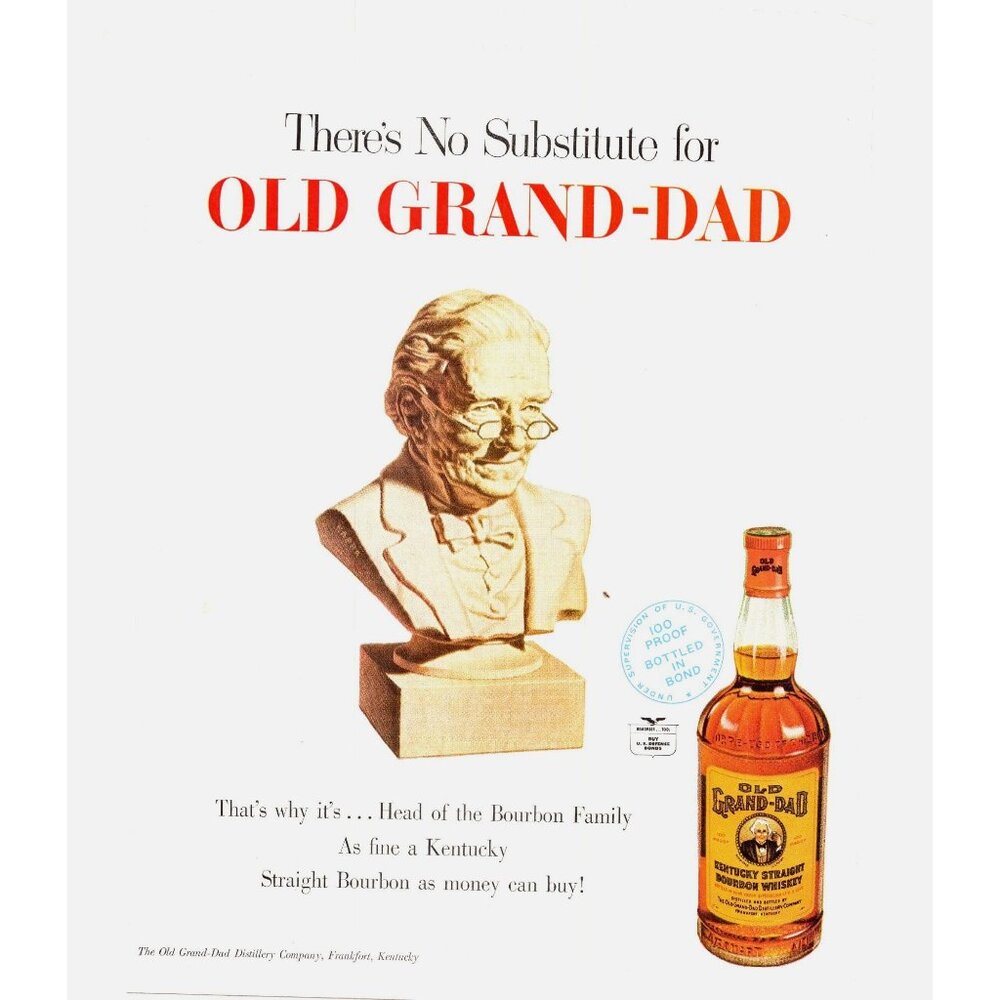 1952 Old Grand Dad Kentucky Bourbon Vintage Print Ad Statue Bust 50s Wall Art